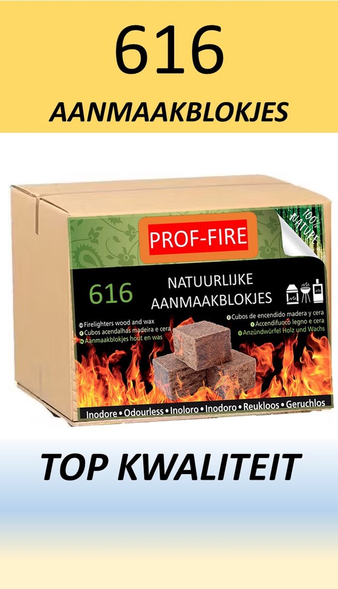 Prof-Fire - 616 Aanmaakblokjes voordeeldoos - Top Kwaliteit - Milieuvriendelijk - CO2 Neutraal - Langere brandduur - Fire Up Kwaliteit