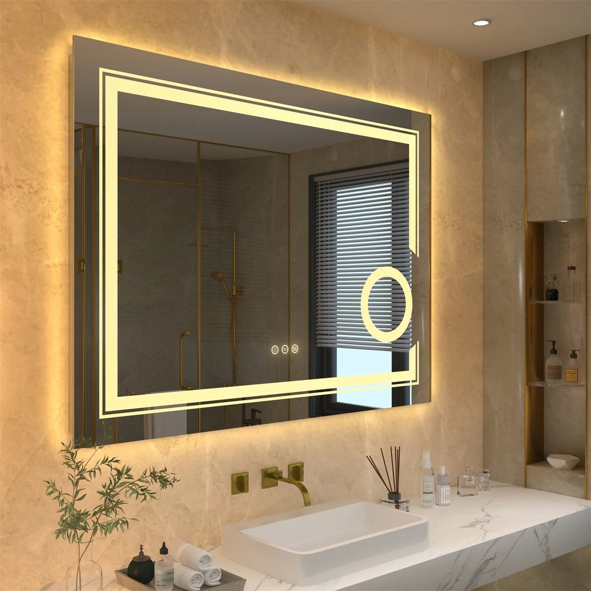 Nueva Vida - Badkamer Spiegel Met Verlichting - Vergrootglas - LED - 70 cm x 90 cm - Voor en Achtergrond Verlichting - Anti Fog Systeem - HD Glas