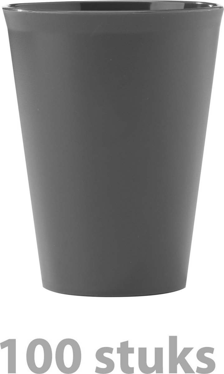 100 Stuks kleine herbruikbare 200 ml kunststof PP koffiebekers - mat grijs - Sugarcane bio-plastic - stapelbaar