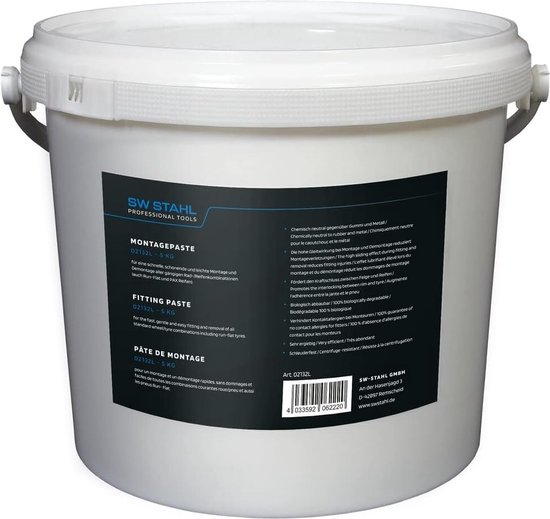 SW-Stahl 02132L pâte de montage, 5 kg I accessoires de changement de pneus I pâte de montage de roues I pâte de montage de pneus blanche I pâte de montage I pâte de montage de pneus I pour pneus runflat et pax