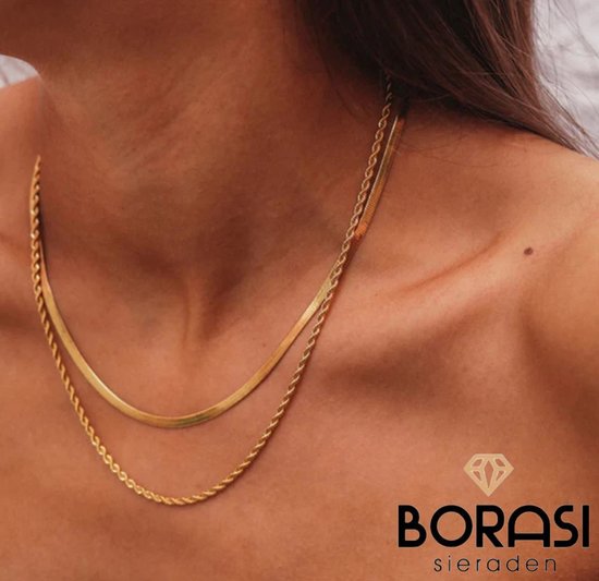 Dubbellaags Herringbone Ketting | Goldplated | Goudkleurig | Layer Ketting | Dames Sieraden | Dames Ketting |