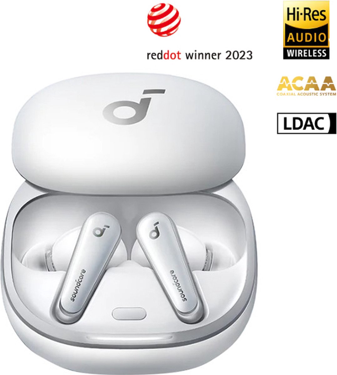 soundcore Liberty 4 - Prime auto-ruisonderdrukkende oordopjes wit- echt draadloze oordopjes met ACAA 3.0 - Dual Dynamic Drivers voor Hi-Res premium geluid - Spatial Audio met Dual Modes - Hartslagmeter