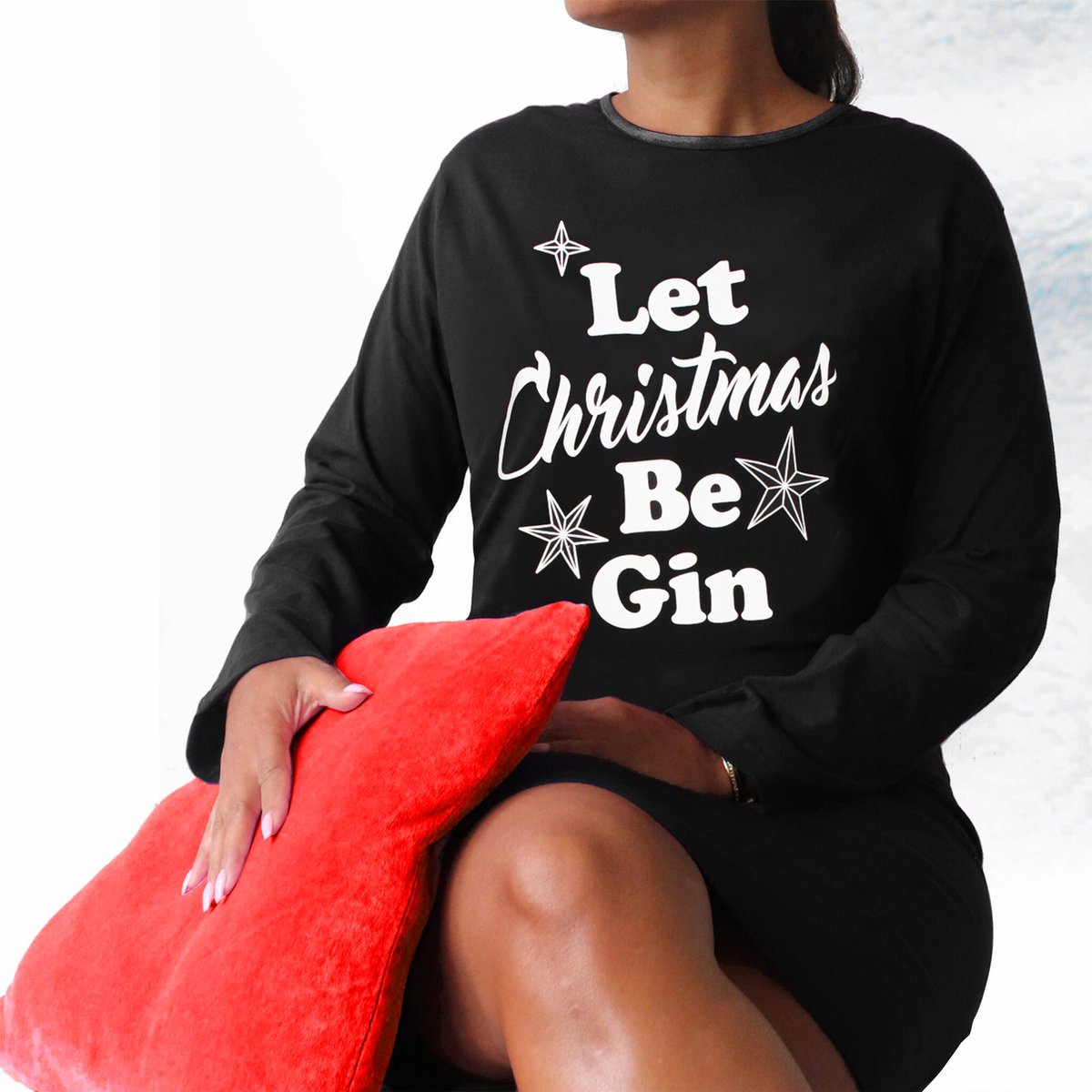 Temptation Dames Nachthemd - Lange Mouwen - Kerst - Zwart
