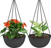 Hangende bloempot, 28 cm hangende plantenbakken voor binnen- en buitenplanten, hangende plantenhouders, bloemenmanden met afvoergat voor balkon, terras, tuin (set van 2, donkergrijs)