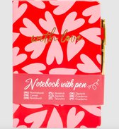 Notitieboekje met pen - Rood - With Love - Hartjes - Valentijn - Cadeau voor haar - Valentijnsdag