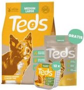 7kg + 12x150 gr + 100 gr Teds hondenvoer droog, natvoer & snacks medium/large breed & wortel