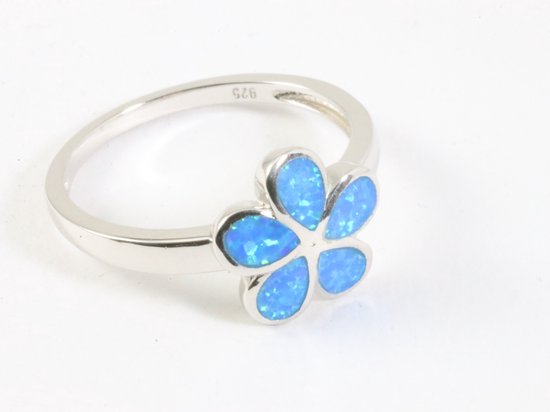 Bloemvormige hoogglans zilveren ring met Australische opaal