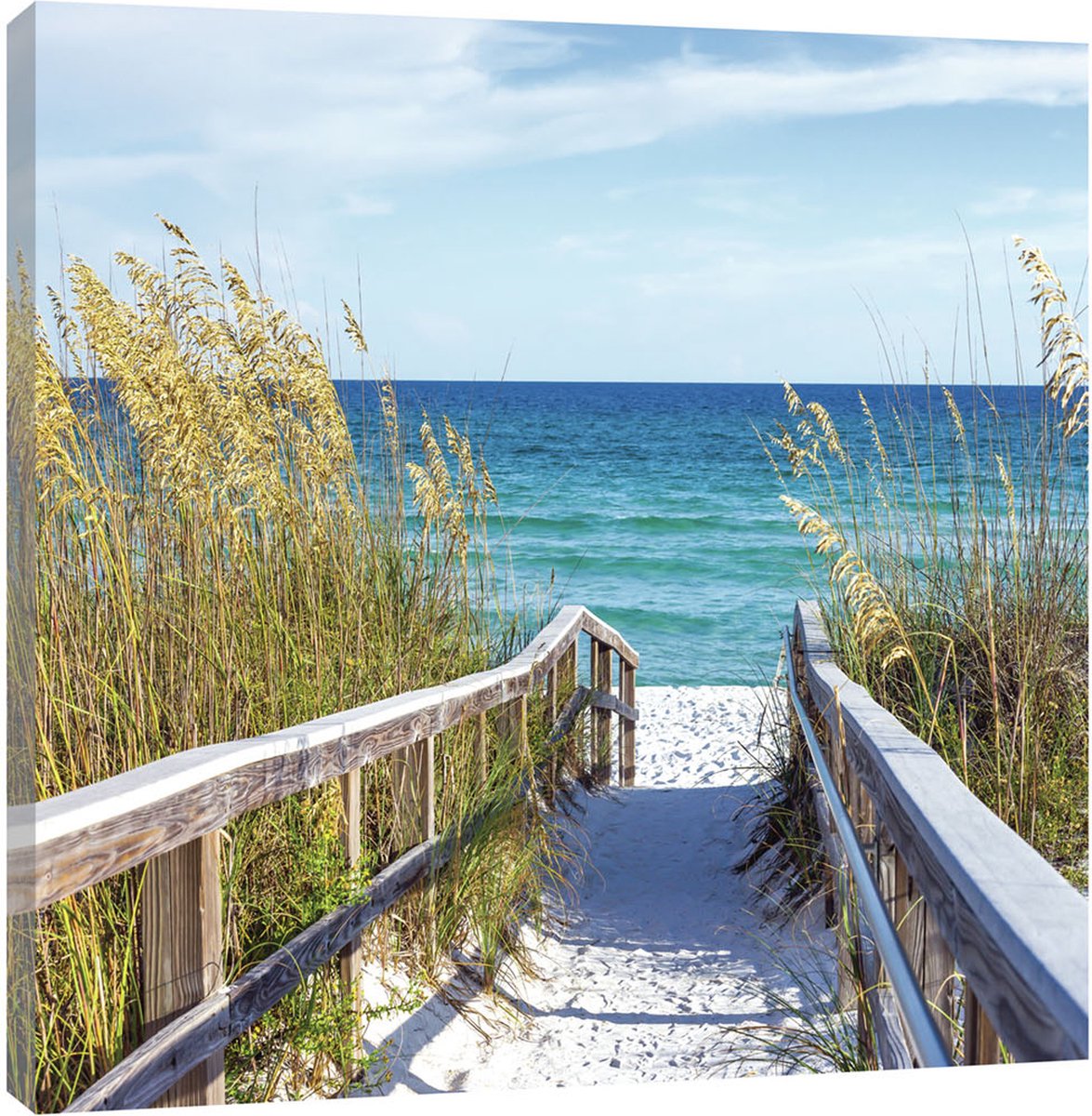 Canvas Schilderij - Strand ingang - Pad - Strand - Zee - Natuur - Schilderij Woonkamer - Schilderijen op canvas - Inclusief Frame - 80x60cm (LxB)