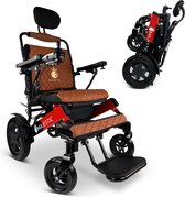 COMFYGO IQ-9000 AR Elektrische rolstoel, lichtgewicht, draadloze afstandsbediening, tot 30km, handmatig inklapbaar met Automatisch achterover leunen, Zwart&Rood frame & Taba leer textiel, Zitbreedte 45cm