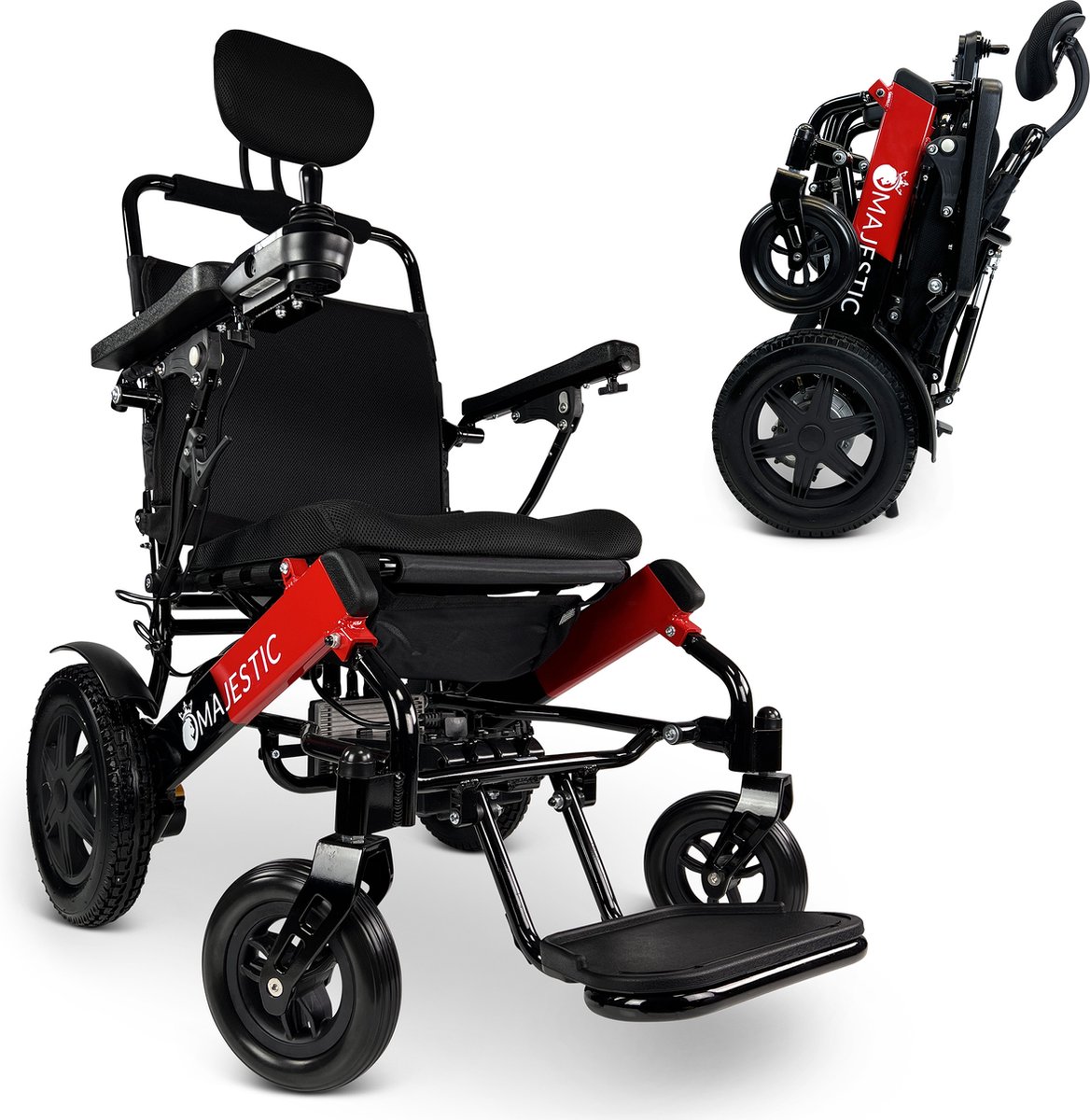 Goedkoopste COMFYGO IQ-9000 AR Elektrische rolstoel, lichtgewicht, draadloze afstandsbediening, tot 30km, handmatig inklapbaar met Automatisch achterover leunen, Zwart&Rood frame & Zwart standaard fabric, Zitbreedte 51cm