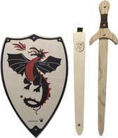 houtenzwaard met schede draak embleem en Ridderschild Draak kinderzwaard ridderzwaard schild ridder zwaard