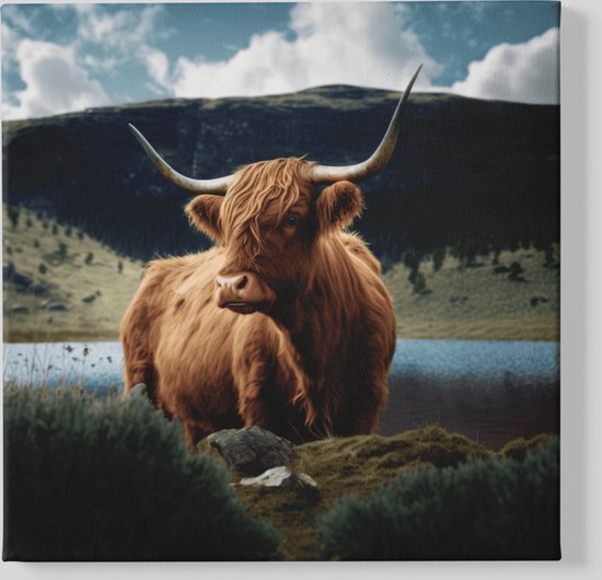 Canvas Schilderij - Dieren - Schotse - Hooglander - 100x100x2 cm