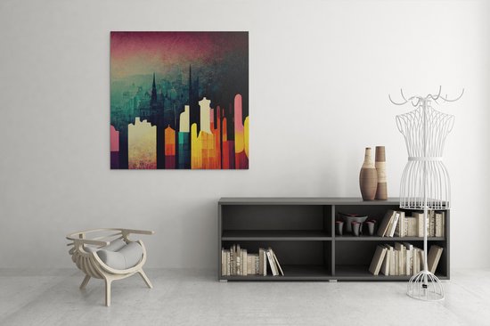 Canvas Schilderij - Abstract - Stad - New York - Vierkant Canvas - 100x100x2 cm