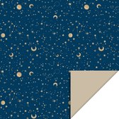 1 Rol Galaxy Midnight Blue Gold Foil-Dark Sand 70 CM x 3 Meter - Luxe dubbelzijdig inpak papier - Cadeaupapier - Sterren - Maan - Geboorte - Cadeau verpakking