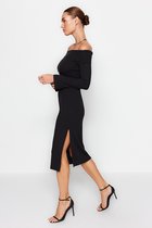 Trendyol Standaard mouw lichaamskegel Zwart getailkunstleerde/plakkerige Corsair midi-jurk met zachte textuur, stretch gebreide jurk TWOAW24EL00803.