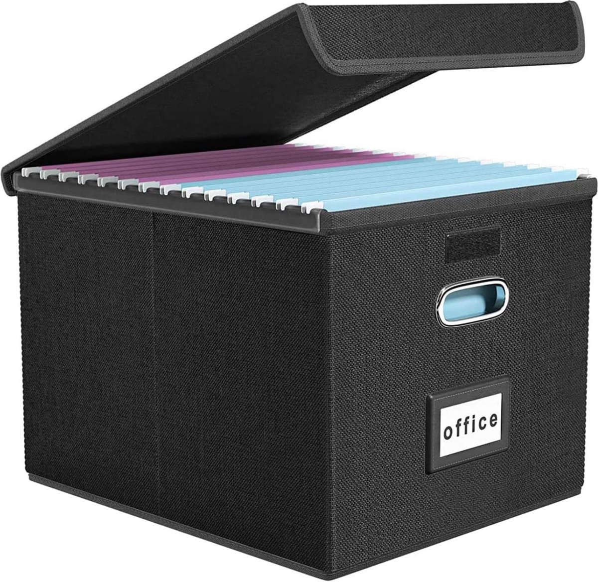 Belle Vous dossier opbergbox met deksel en etiketgleuf - Opvouwbare stoffen opbergdoos - Stapelbare organizer voor brieven mappen - Kantoor of thuis
