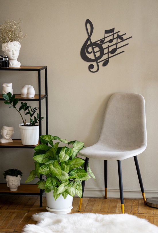 Décoration murale - Note De Musique - Animaux - Bois - Wall Line Art - Décoration Décoration murale - Salon - Chambre - A Accrocher Au Mur - Zwart - 31 x 29 cm