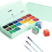 HIMI - Gouache - set van 18 kleuren x 30ml - in kunststof opbergbox groen + 3 penselen