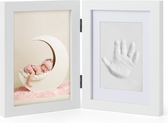 Fotolijst Met Baby Hand- En Voetafdruk In Klei - Veilig En Gemakkelijk - Kraamcadeau