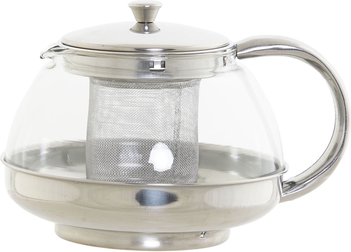 Theepot van glas en RVS 1050 ml met filter/infuser en handvat