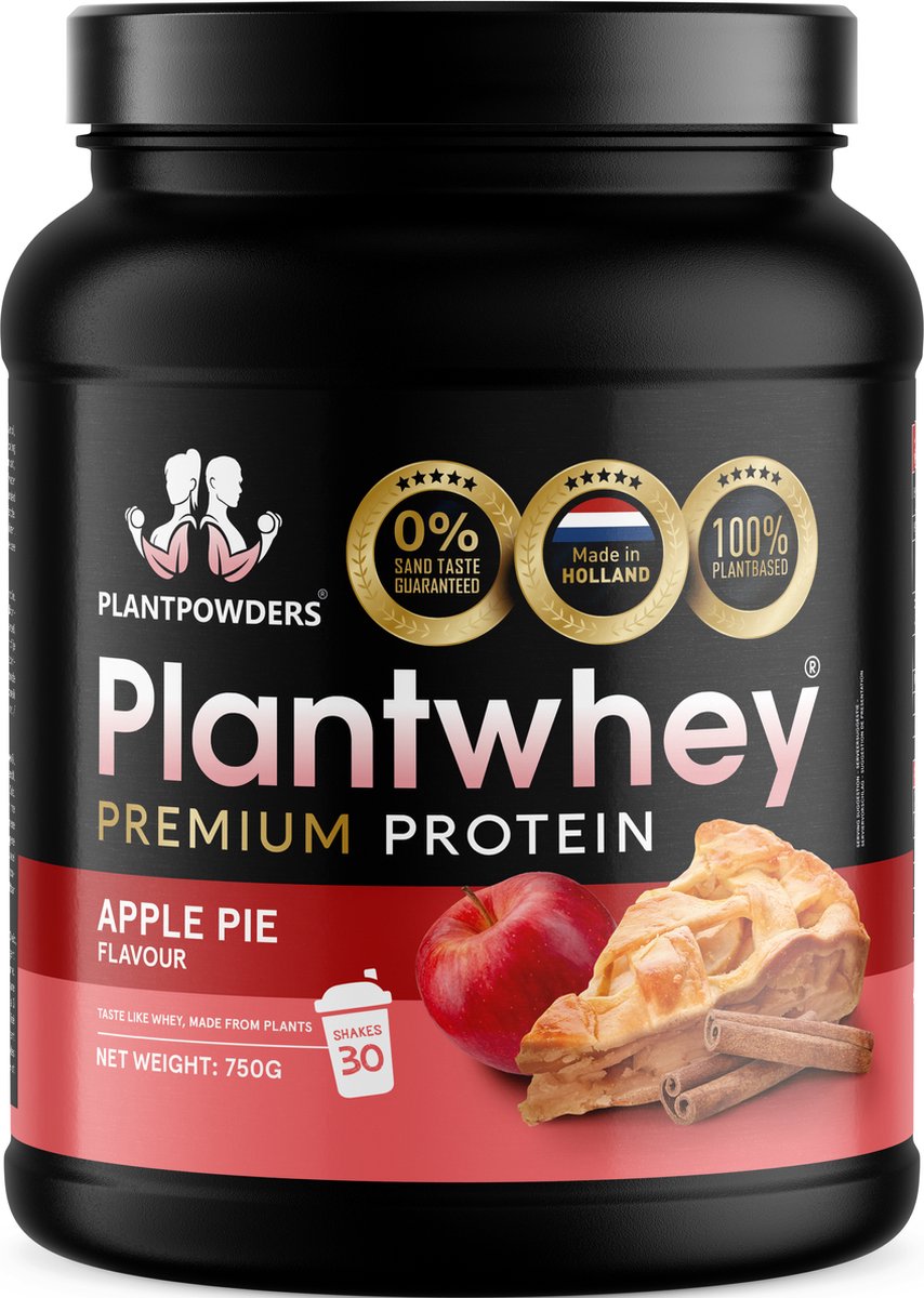 Goedkoopste Plantpowders - Plantwhey® - S'Werelds Eerste Plantaardige Eiwitshake Zonder Zandsmaak! - Lactosevrij - Proteïne Poeder - Eiwitpoeder - Vegan Proteïne Shake - Appeltaart Smaak - 750 gram (30 shakes
