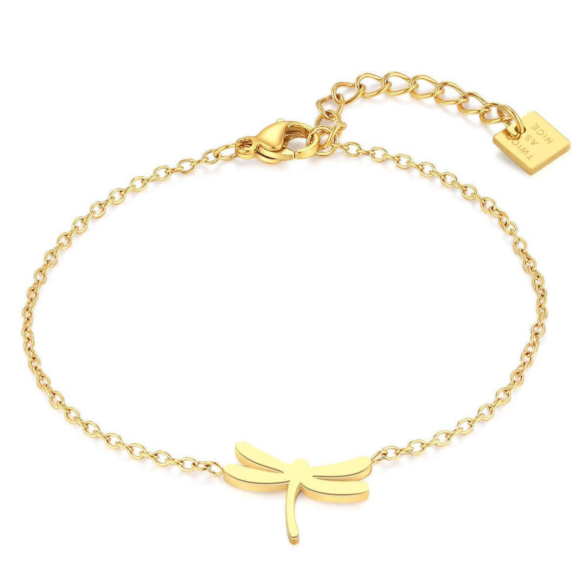 Twice As Nice Armband in goudkleurig edelstaal, libel 16cm+3cm