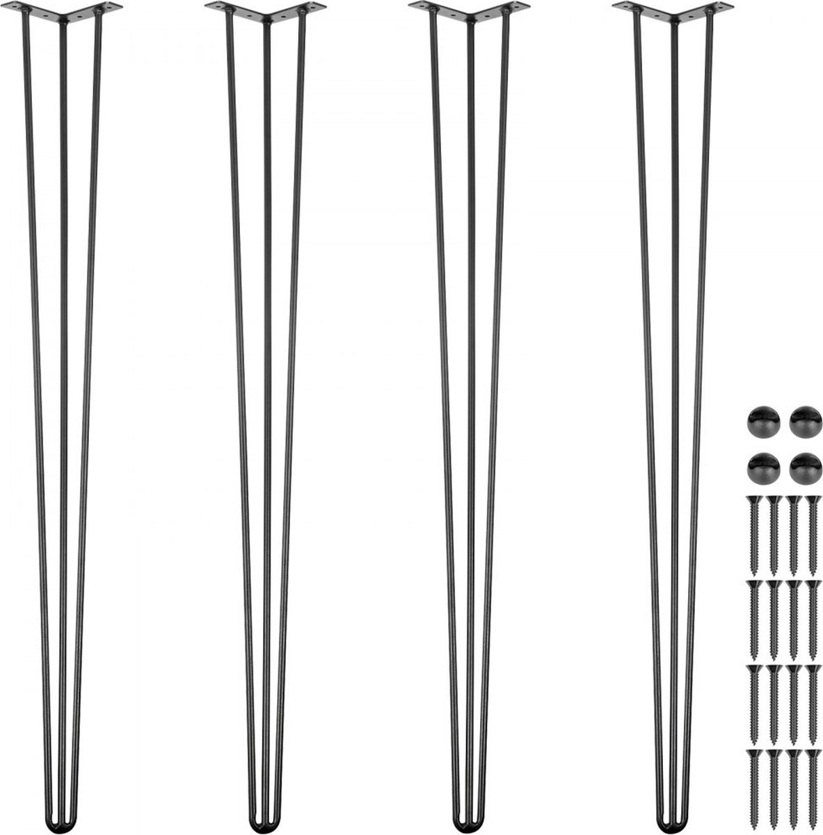 Ansobea Hairpin Legs Tafelpoten, metaal, zwart, tafelpoten, haarspeld-tafelpoot, 12 mm, stalen haarspeldpoten met 3 stangen, 25 cm, 4 stuks