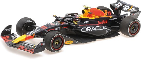 Minichamps schaalmodel van de zwarte en rode Oracle Red Bull Racing RB19 Formule 1-auto met nummer 11.