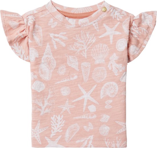 Noppies Girls Tee Covina short sleeve allover print Meisjes T-shirt - Peach Beige - Maat 68
