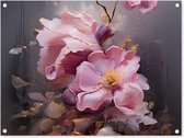 Tuinschilderij Bloemen - Roze - Stilleven - Kunst - 80x60 cm - Tuinposter - Tuindoek - Buitenposter