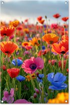 Tuinposter klaprozen - Tuindecoratie bloemen - 60x90 cm - Tuindoek - Muurdecoratie voor buiten - Schuttingposter - Tuinschilderijen - Tuinwanddecoratie klaproos - Tuinposters