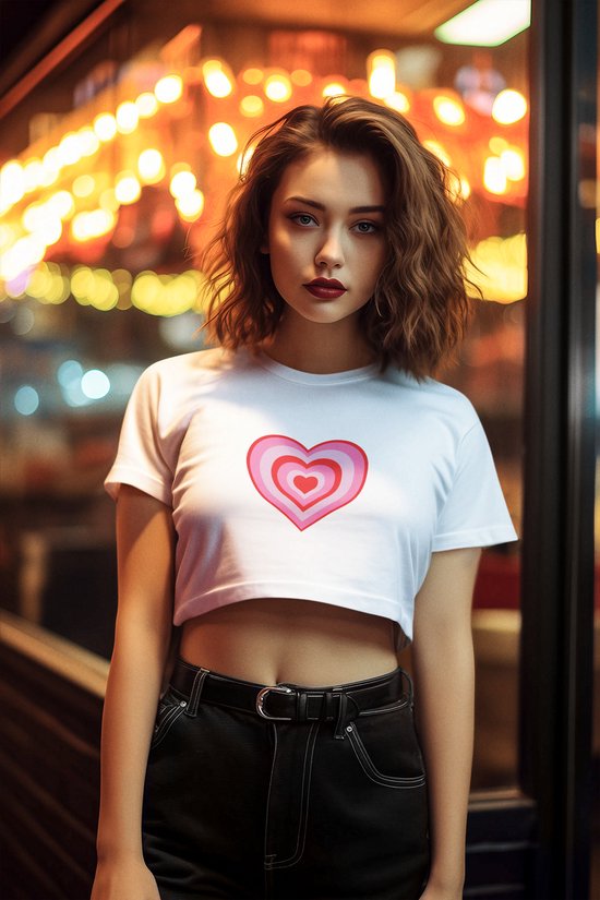 T-shirt voor vrouwen met love hart | Wit | Roos | Maat M
