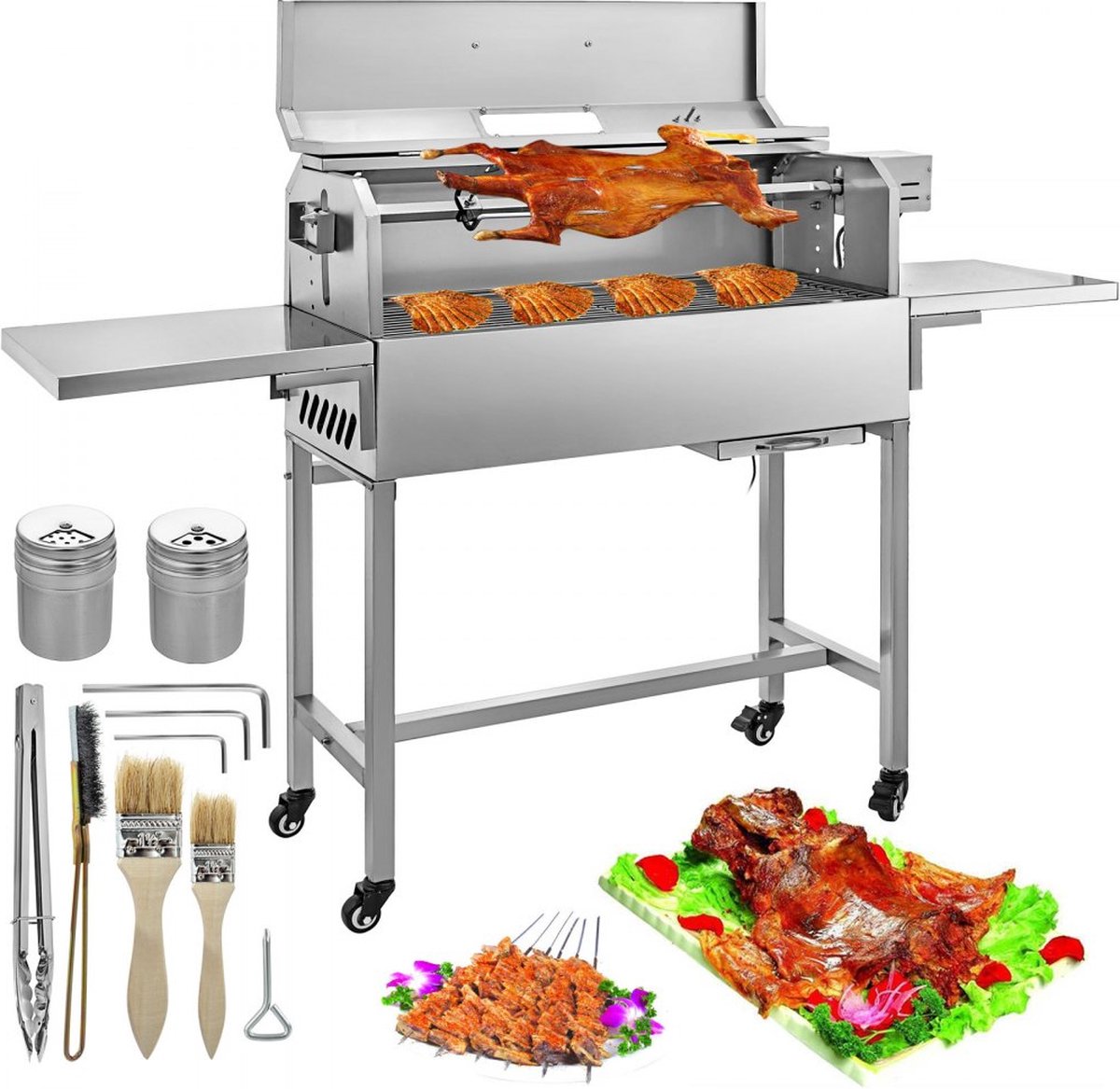 10 8 inch elektrische BBQ-houtskoolgrill 25W roestvrijstalen houtskoolgrill Houtskoolbarbecuegrill Verwijderbare 4 RPM-temperatuurmeter en hefbare vuurplaat Draagbare BBQ-grill voor kamperen