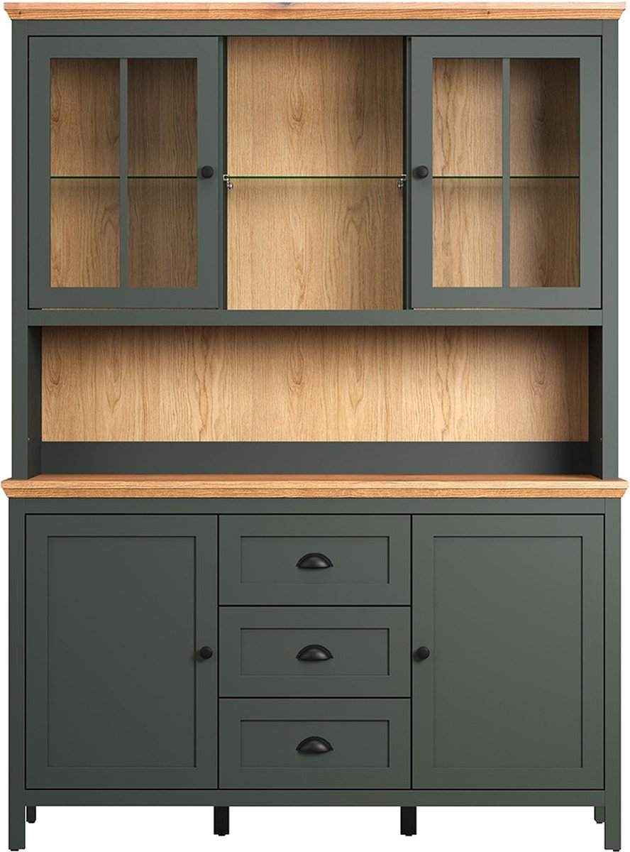 Vaisselier avec éclairage LED inclus, 4 portes, 3 tiroirs et 2 niches H198 cm - Stanton