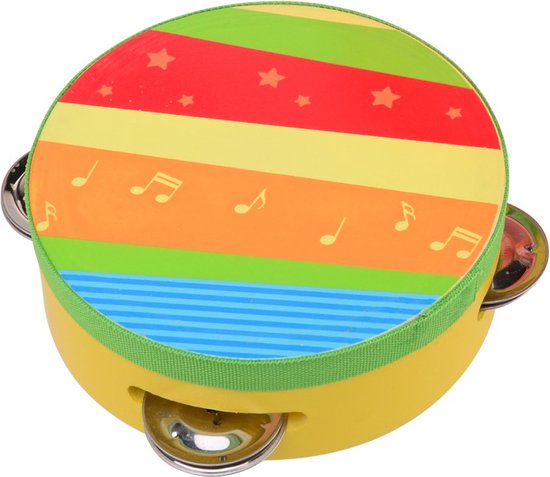 Houten Tamboerijn Regenboog Geel 13CM - Tamboerijn Kind - Tamboerijn Muziekinstrument - Tamboerijn Baby