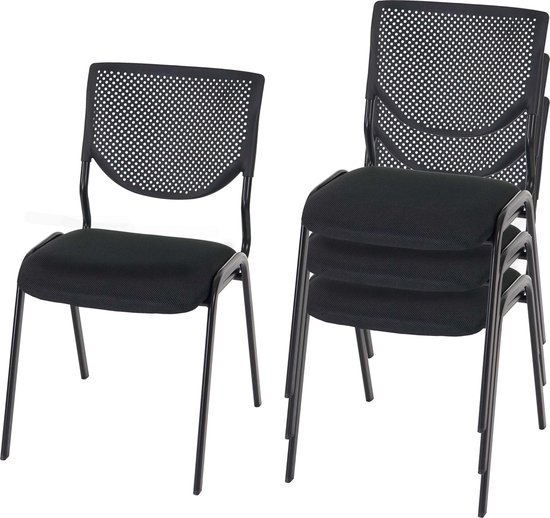 Set van 4 bezoekersstoelen T401, stapelbare conferentiestoel, stof/textiel ~ zitting zwart, poten zwart