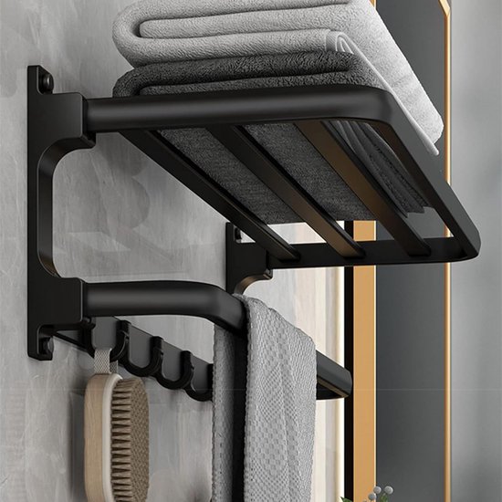 JORTINE Handdoekhouder, Zwart, Handdoekhouder Zonder Boren, 32 Cm Licht Aluminium Zelfklevend Theedoekhouder Met Schroeven Voor Keukenrolhouder Handdoekstang Badhanddoekhouder Voor Badkamer En Keuken