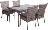 Poly-rattan set MCW-G19, zitgroep balkon/lounge set, 4x stoel+tafel, 120x75cm ~ grijsbruin, donkergrijze kussens