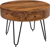 tafel Sheesham massief hout / metaal 60x44.5x60 cm tafel woonkamer | Design bijzettafeltje met laden Kleine salontafel rond bruin
