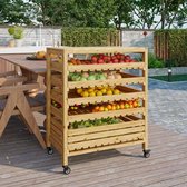 Solutions de stockage durables pour fruits et légumes - Chariots et étagères en bois beige