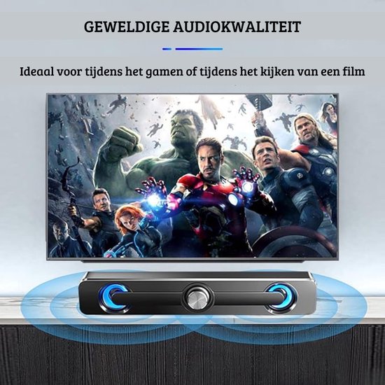 Soundbar PC – PC Speakers – Gaming Luidspreker – Mooie Ledlampen – USB – 3,5 mm AUX aansluiting – Computerbox voor PC, Monitor, Laptop, Telefoon - Zwart — afbeelding 4