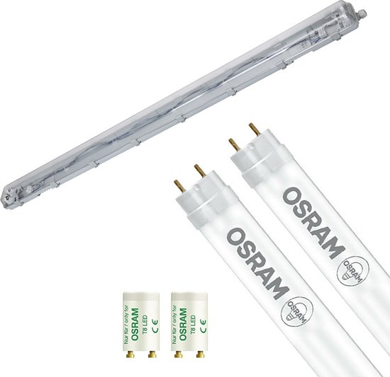 Luminaire Fluorescent LED Etanche avec Tubes T8 - Velvalux Strela - 150cm - Double - Connectable - Etanchéité IP65 - OSRAM - SubstiTUBE Value EM 830 - 38,2W - Wit Chaud 3000K | Remplace 116W