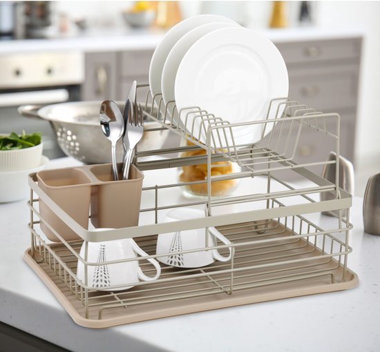 Kinghoff 1839 - Égouttoir à vaisselle - égouttoir - Acier / plastique / bois - Beige