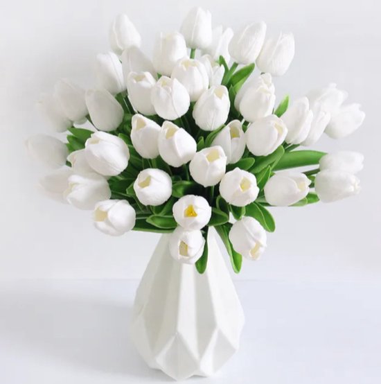 Kunsttulpen 10 stuks - Tulpen - Zeer zacht - Wit - Tulpen -10 stuks - Kunstbloemen - Kunst Tulpen - Kunst Boeket - Tulp - 33 CM - Zijden Bloemen - Bruiloft - Voorjaar - Lente - Pasen, cadeau, moederdag