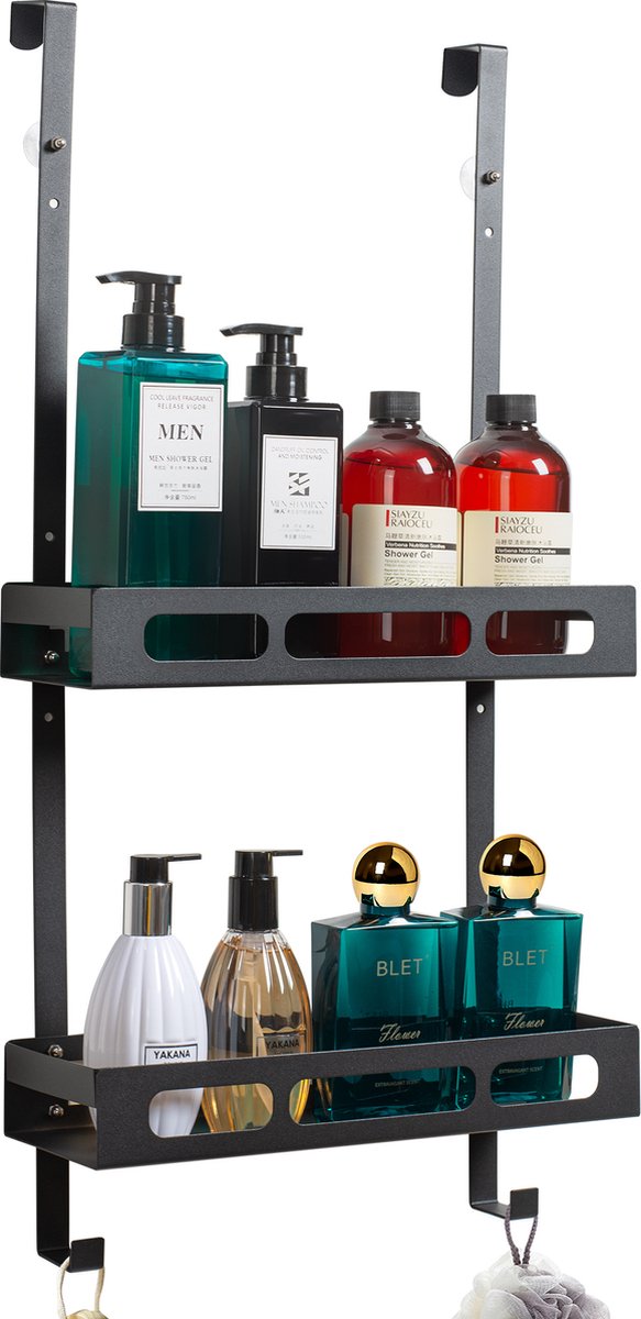 VDN Stainless Doucherek zonder boren - Doucherek zwart - Doucherek hangend - Badkamer accessoires - RVS - 2 Laags