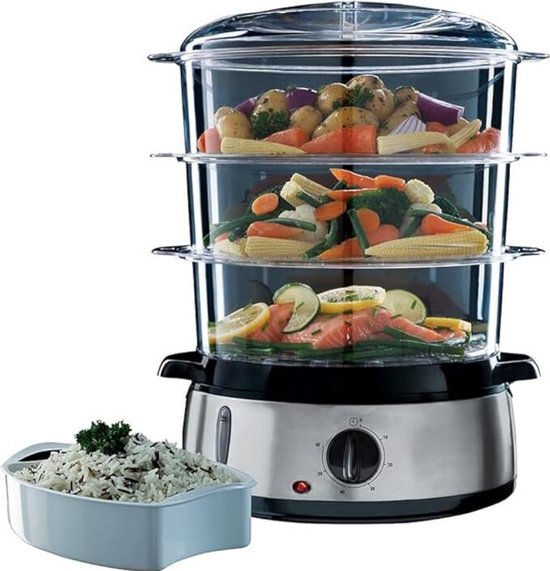 Alpina Stoomkoker 9L - Stomer 800W - Voedselstomer M Timer En Warmhoudfunctie Groente Stomer Met 3 Lagen Steamer Voor Groente Rijst Kip Fruit Vis En Eieren Rvs 764551810 Alpina Stoomkoker 9L - Stomer 800W - Voedselstomer M Timer En Warmhoudfunctie Groente Stomer Met 3 Lagen Steamer Voor Groente Rijst Kip Fruit Vis En Eieren Rvs 764551810