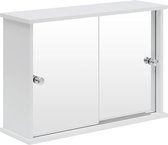 Spiegelkast voor badkamer, hangkast, badkamerkast, spiegel met plank, make-upkast van hout, 56 x 36 x 14 cm, wit