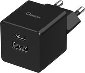 Qware - Mini Dual Charger - Iphone Oplader - Power Delivery - 20 Watt - USB-A - USB-C - Adapter - Oplader - Zwart