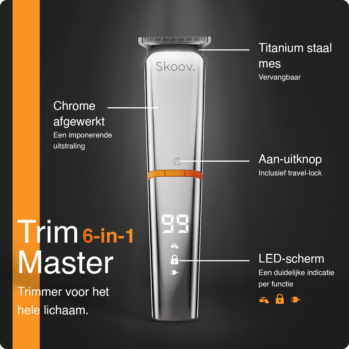Skoov 6 in 1 Baardtrimmer- Bodygroomer - Scheer apparaat - Voor lichaam, schaamstreek, neus en baard - Trimmer mannen - Tondeuse thumbnail 2