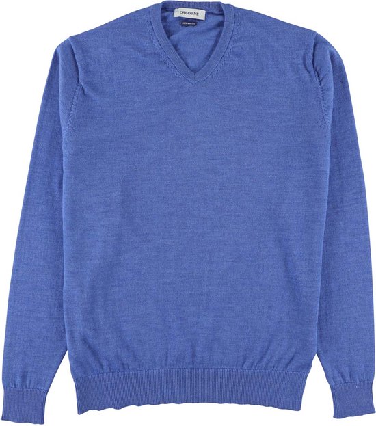 Osborne Knitwear Trui met V hals - Merino wol - Mid Blue - L